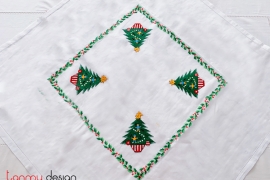 Christmas square table cloth - 4 pine tree embroidery (size 90cm)